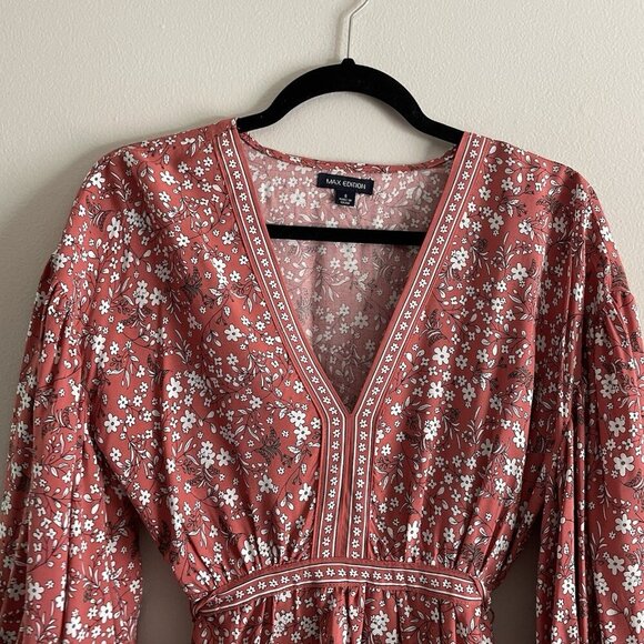 Max Edition Women Sz S Multicolor Floral Tie-Waisted 3/4 Sleeve V-Neck Top - Picture 5 of 11